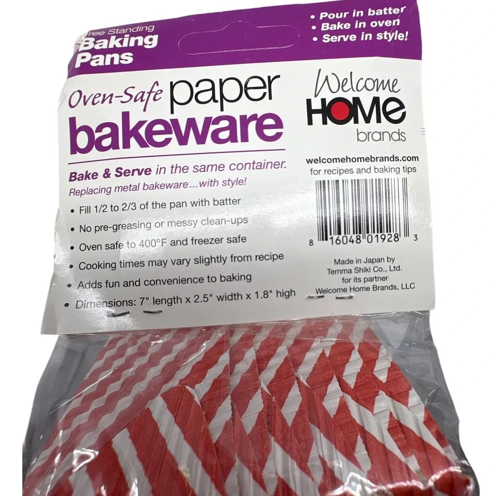 Welcome‎ Home Brands 6pc Paper Baking Pans Red White Stripe Oven Safe Loaf Pans